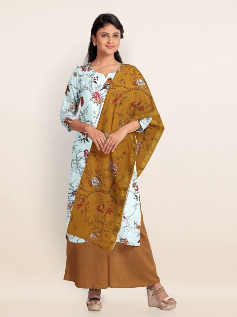 

Pothys Blue & Mustard Printed Pure Cotton Unstitched Dress Material