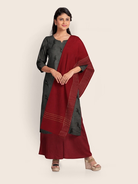 

Pothys Grey & Maroon Printed Pure Cotton Unstitched Dress Material