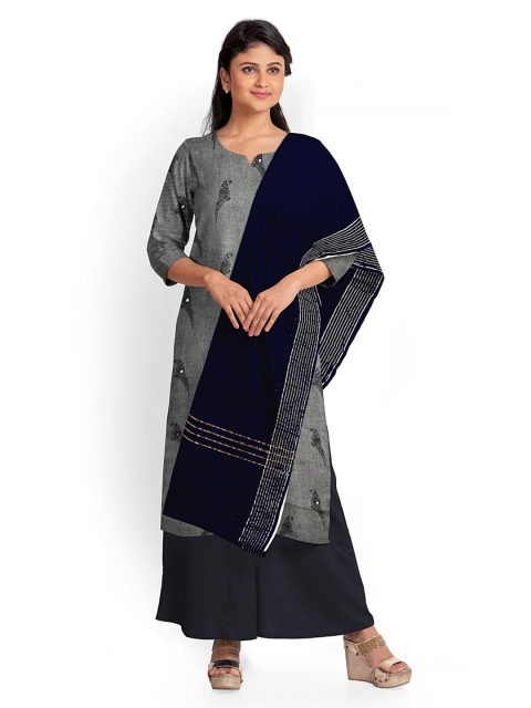 

Pothys Grey & Navy Blue Printed Pure Cotton Unstitched Dress Material