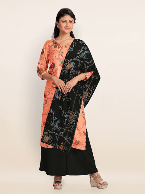 

Pothys Peach-Coloured & Black Printed Pure Cotton Unstitched Dress Material