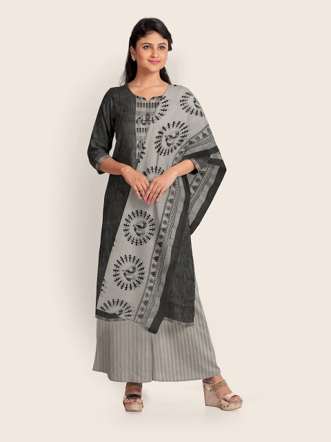 

Pothys Grey & Black Printed Pure Cotton Unstitched Dress Material With Dupatta