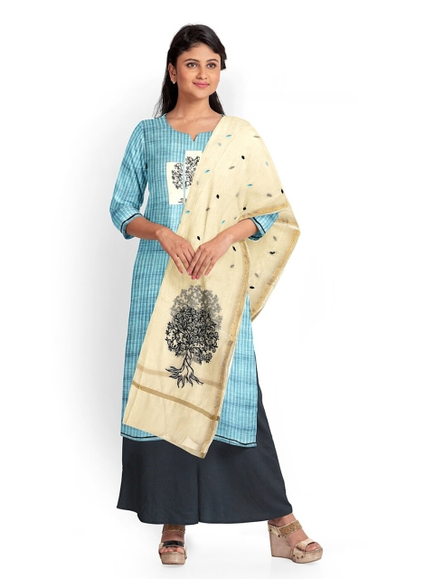 

Pothys Women Blue & Beige Printed Unstitched Dress Material