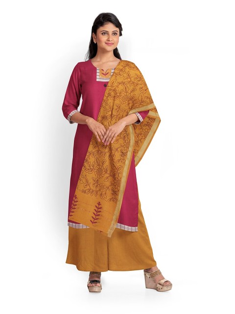 

Pothys Pink & Mustard Pure Cotton Unstitched Dress Material