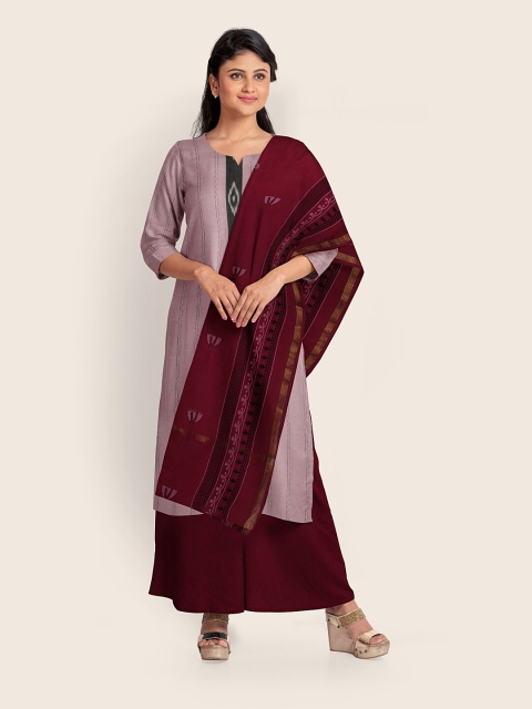 

Pothys Pink & Maroon Pure Cotton Unstitched Dress Material