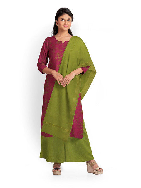 

Pothys Magenta & Green Printed Pure Cotton Unstitched Dress Material