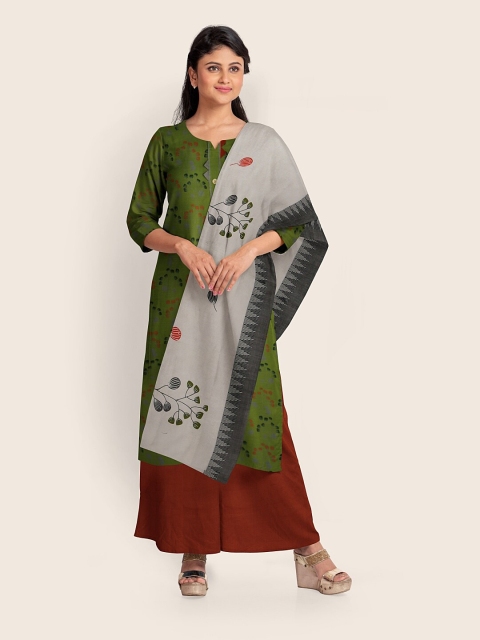 

Pothys Green & Maroon Printed Pure Cotton Unstitched Dress Material