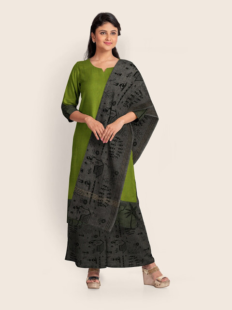 

Pothys Green & Grey Printed Pure Cotton Unstitched Dress Material