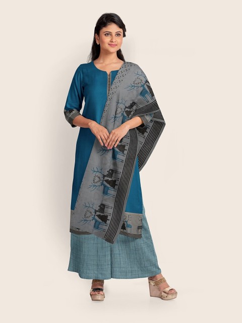 

Pothys Women Blue & Grey Printed Unstitched Dress Material