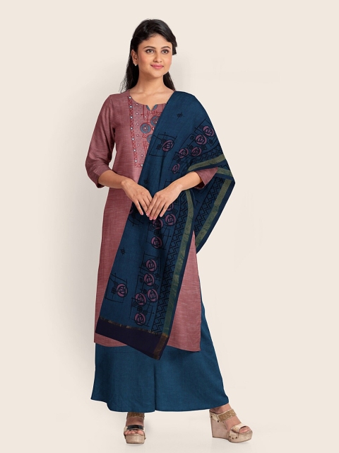 

Pothys Pink & Blue Printed Pure Cotton Unstitched Dress Material