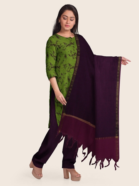 

Pothys Green & Purple Printed Pure Cotton Unstitched Dress Material