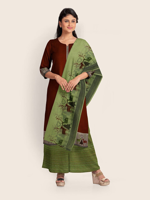 

Pothys Maroon & Green Printed Pure Cotton Unstitched Dress Material