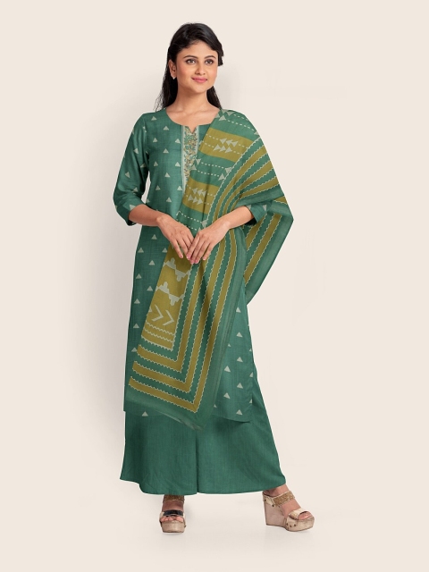 

Pothys Green & Off White Printed Unstitched Dress Material