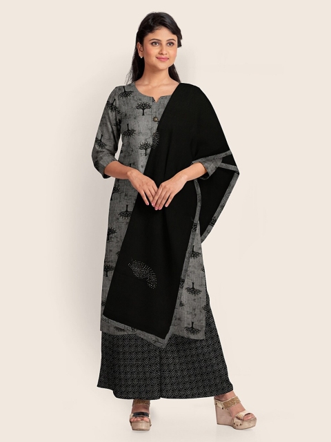 

Pothys Grey & Black Printed Unstitched Dress Material