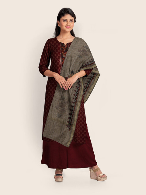 

Pothys Women Maroon & Grey Printed Unstitched Dress Material
