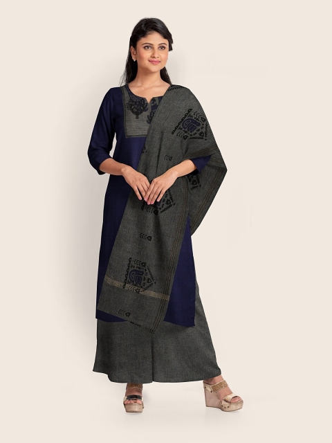 

Pothys Blue & Grey Printed Pure Cotton Unstitched Dress Material