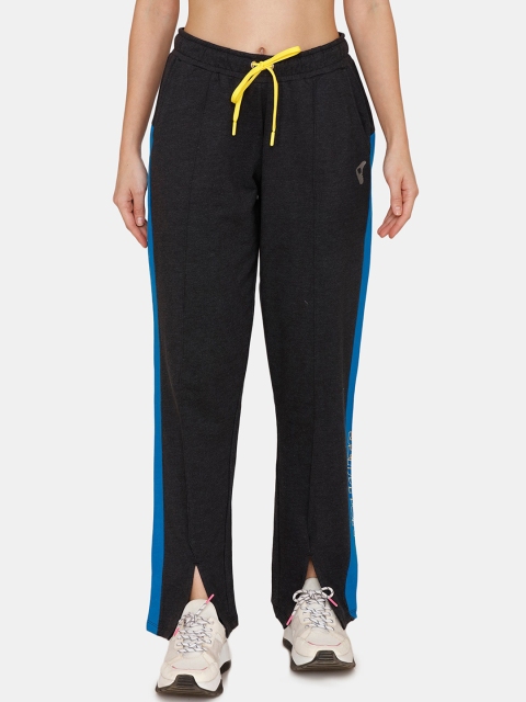 

Zelocity by Zivame Women Black & Blue Colourblocked Straight-Fit Track Pants