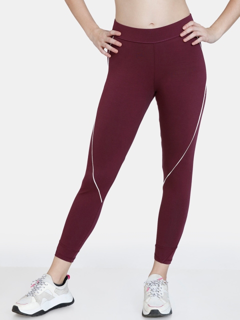 

Zelocity by Zivame Women Burgundy High Rise Quick Dry Cropped Tights