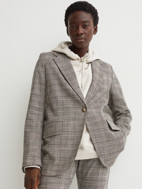 

H&M Women Grey & Black Checked Oversized Jacket