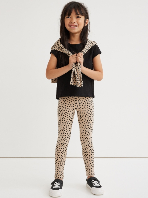 

H&M Girls Beige Printed Leggings with Brushed Inside