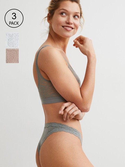 

H&M Women White & Pink 3-Pack Lace Brazilian Briefs