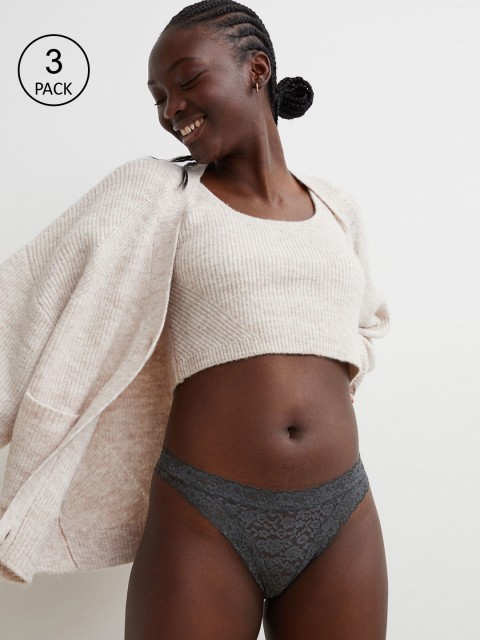 

H&M Women Grey & Purple Pack of 3 Lace Brazilian Briefs