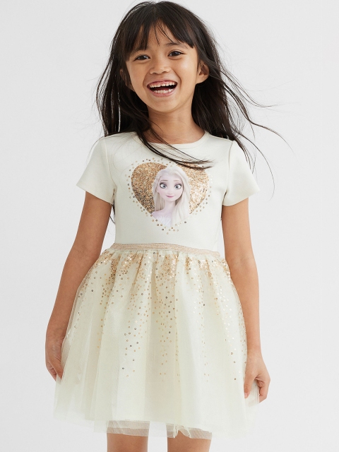 

H&M Girls Frozen Sequined Tulle Dress, Beige