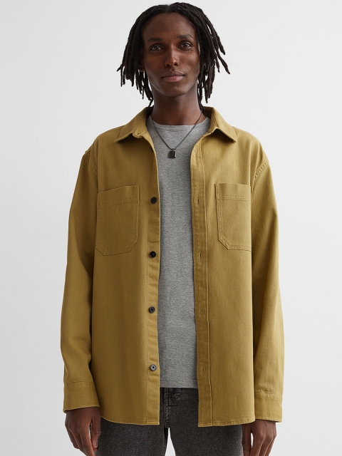 

H&M Men Olive Green Cotton Regular Fit Overshirt