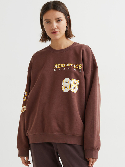 

H&M Women Brown & Yellow Printed Oversized Sweatshirt