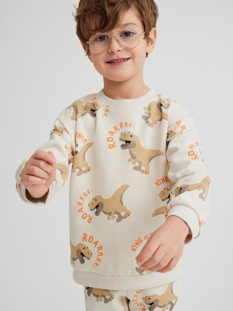 H&M Boys Beige Dinosaur Printed Oversized Sweatshirt
