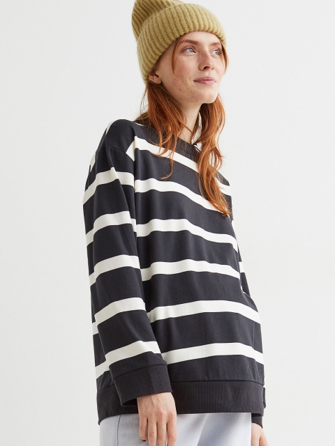 

H&M Women Navy Blue & White Striped MAMA Sweatshirt