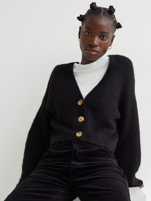 

H&M Women Black Rib-Knit Cardigan