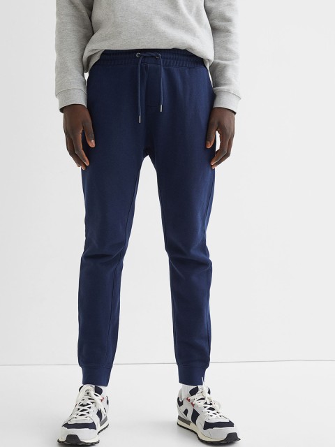 

H&M Men Navy Blue Solid Cotton Regular Fit Joggers