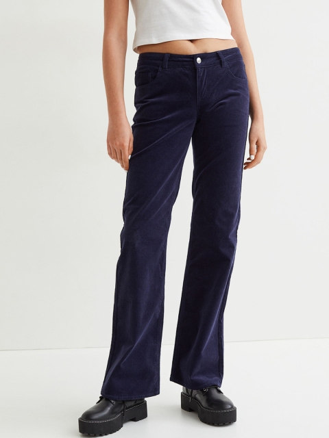 

H&M Women Navy Blue Flared Corduroy Trousers