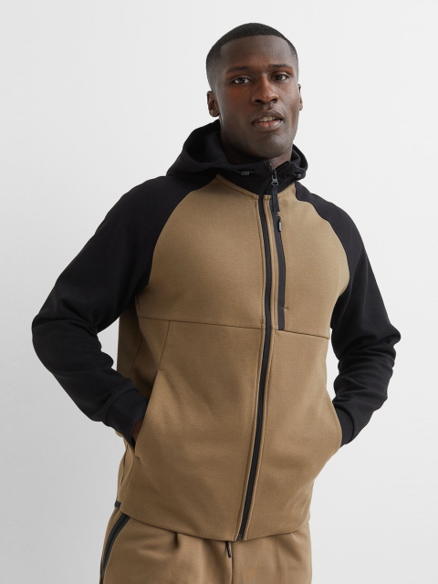 

H&M Men Beige & Black Colourblocked Regular Fit Track Jacket
