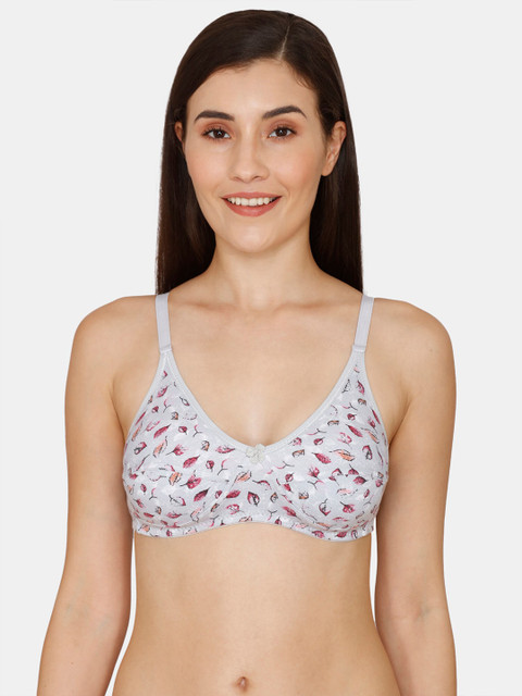 

Rosaline by Zivame Grey & Pink Floral Printed T-Shirt Bra