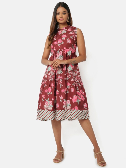 

Saaki Brown Floral Printed Fit & Flare Dress