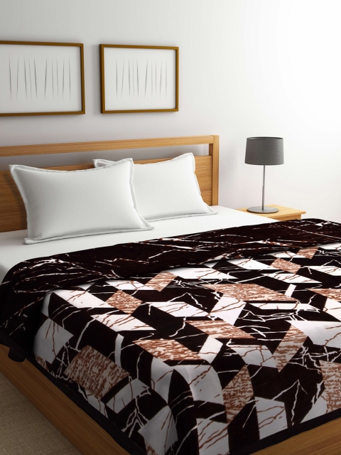 

KLOTTHE Brown & White Geometric Heavy Winter Double Bed Blanket