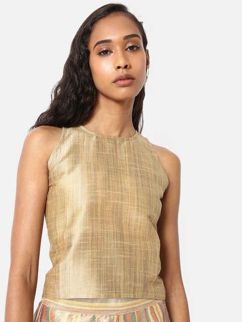

Saaki Beige Striped Pure Silk Crop Top