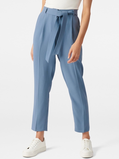 

Forever New Women Blue Tapered Fit High-Rise Pleated Trousers