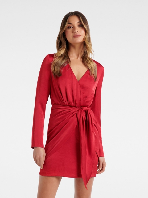 

Forever New Women Red Satin Mini Wrap Dress