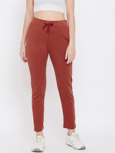 

FRENCH FLEXIOUS Women Rust-Brown Solid Slim-Fit Track Pants