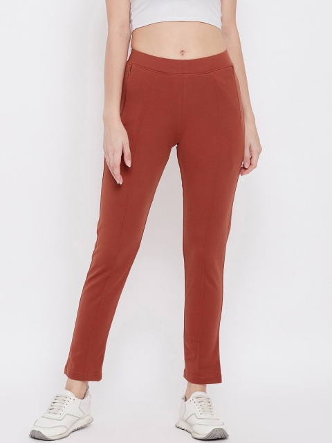 

FRENCH FLEXIOUS Women Rust-Brown Solid Track Pants