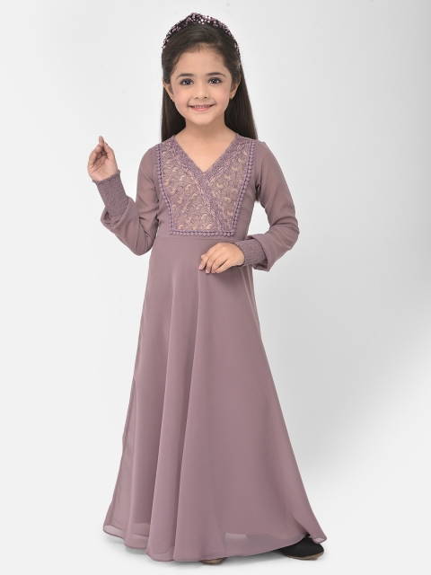 

Eavan Girls Lavender Lace Work Georgette Maxi Dress