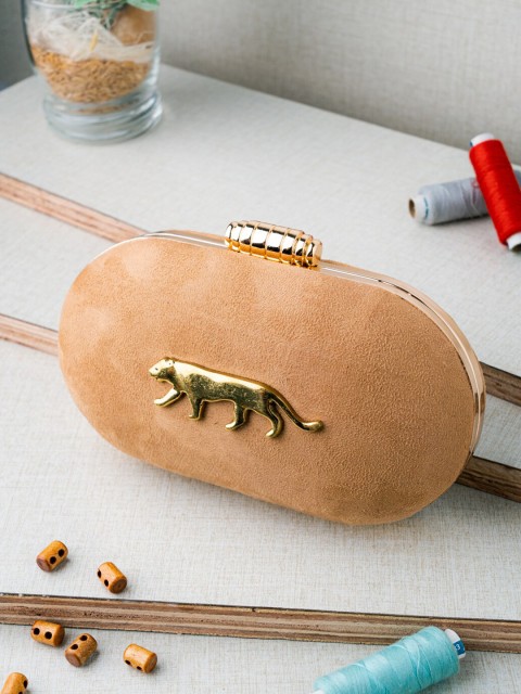 

NR By Nidhi Rathi Peach-Coloured Printed Box Clutch