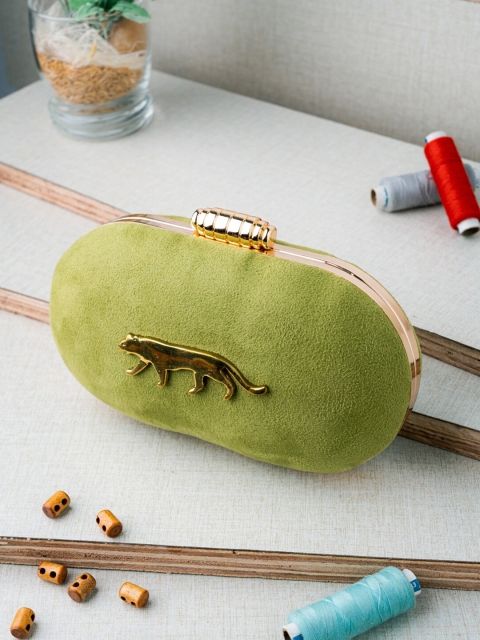 

NR By Nidhi Rathi Peach-Coloured Tiger Motif Textured Box Clutch