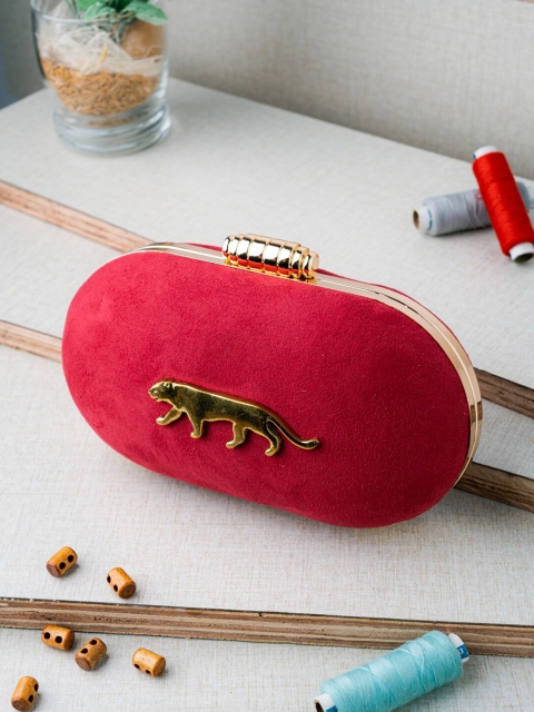 

NR By Nidhi Rathi Women Peach-Coloured Tiger Motif Box Clutch