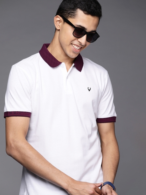 

Allen Solly Men White Solid Pure Cotton Polo Collar T-shirt