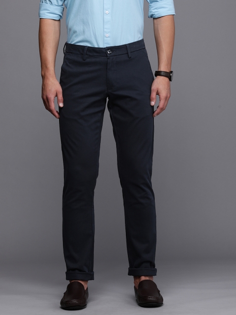 

Allen Solly Men Navy Blue Textured Slim Fit Mid Rise Regular Trousers