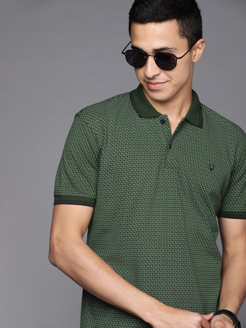 

Allen Solly Men Olive Green & Grey Printed Polo Collar T-shirt