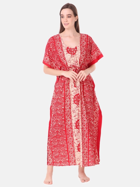

Masha Red Printed Maxi Kaftan Nightdress